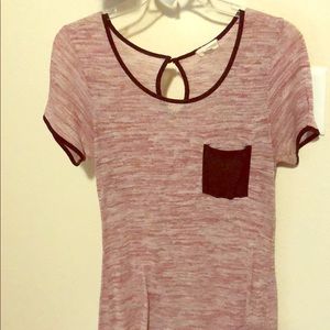 Red/white blend tee with black pocket and trim